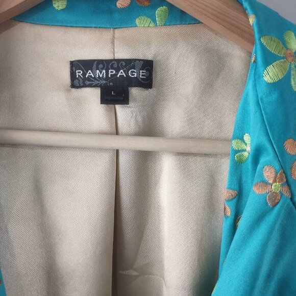 Vintage Y2K Rampage Teal Embroidered Flower Satin Belted Jacket Size L - Picture 3 of 7